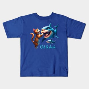 Cute  Cat play with a funny shark Kids T-Shirt